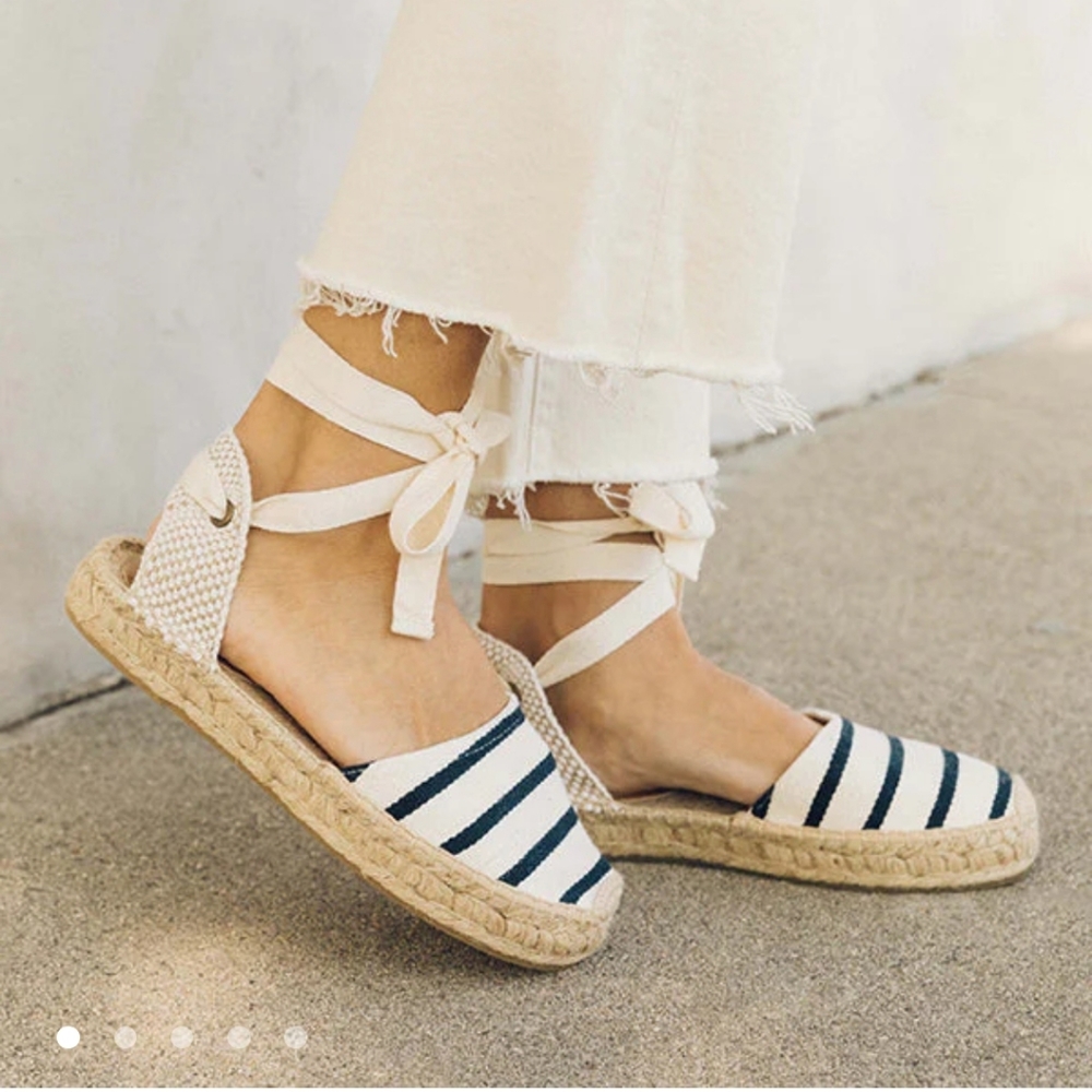 Soludos Lauren Lace-up Espadrille Ivory Navy size 9